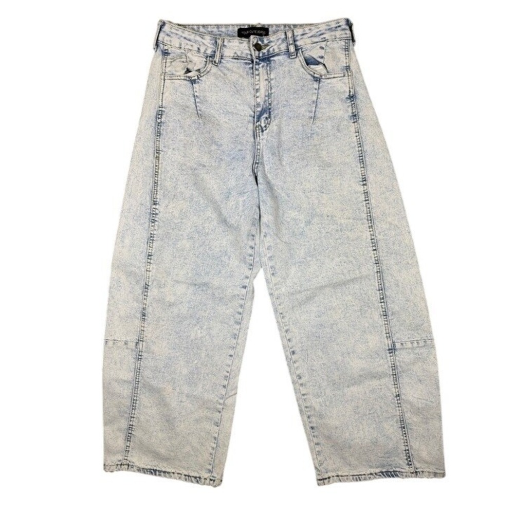 Your Cute Jeans Women Size 13 Light Blue Acid Wash High Rise Wide Leg Seam Jeans